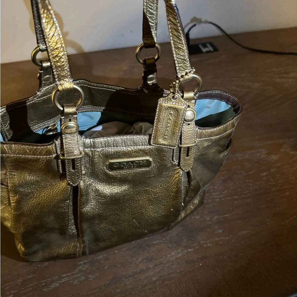 Coach Gold Metallic Tote Bag with Double Handles - Picture 2 of 3